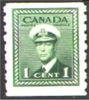 1943 CDN - SG389 1¢ King George VI War - Coil (Green) p.8 MNH